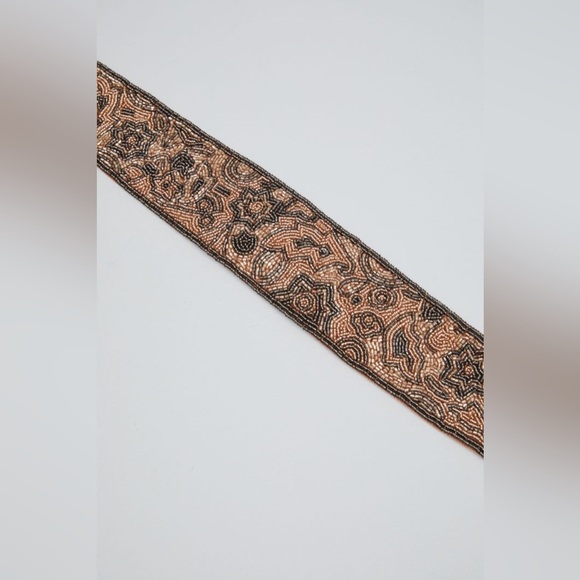 Intrend by Max Mara Gold Dress with Max&Co Label-cut Embroidered Beads Belt. M - Picture 12 of 16